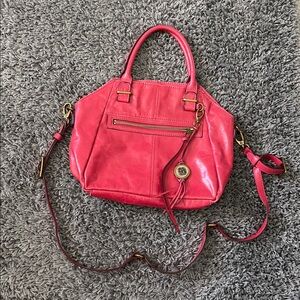 Elliott Lucca Pink/Red Leather Crossbody Bag Purse with Gold Accents Handbag